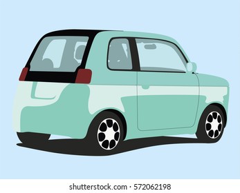 Small car blue realistic vector illustration isolated