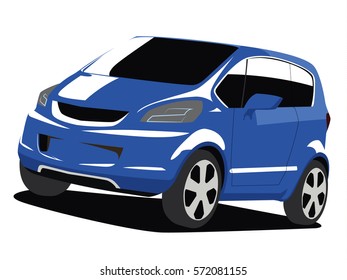 Small car blue realistic vector illustration isolated