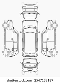 Bauplan für Kleinwagen. Blank Kompaktwagen-Vorlage für Branding oder Werbung.