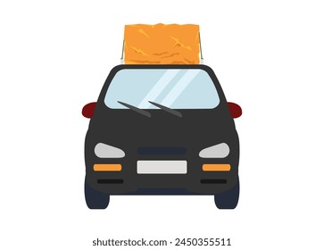 Small car carrrying goods. Front view. Simple flat illustration.