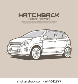 Small Car Clean Outline Drawing Vector Illustration