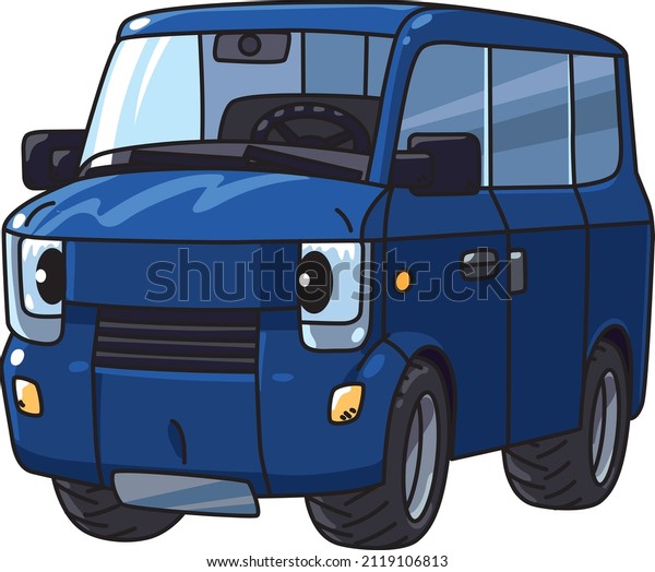 Small car\
with eyes. Mini van vector\
illustration