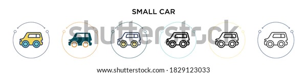Small car icon in\
filled, thin line, outline and stroke style. Vector illustration of\
two colored and black small car vector icons designs can be used\
for mobile, ui, web