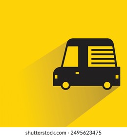 small car icon with shadow on yellow background
