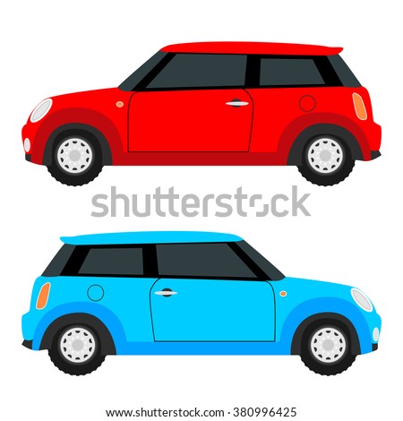 small car on both sides. Red and blue.