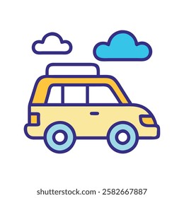 A small car on a road trip representing vacation and tourism