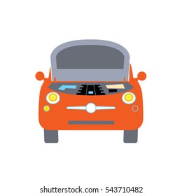 Small car with the open hood. vector illustration.