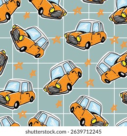 small car orange doodle vector set 
