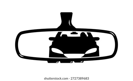 small car in the rearview mirror, black isolated silhouette