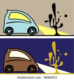 Small car shining light on cactus