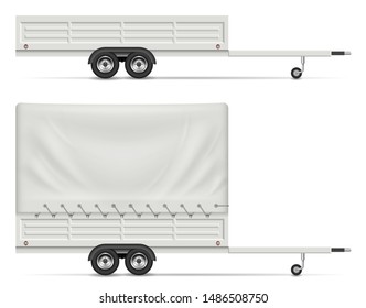 Small car trailer side view isolated on white background. All elements in the groups on separate layers for easy editing and recolor