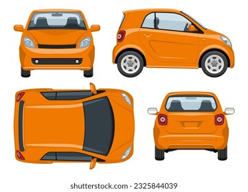 Small car vector template, simple colors without gradients and effects. View from side, front, back, and top