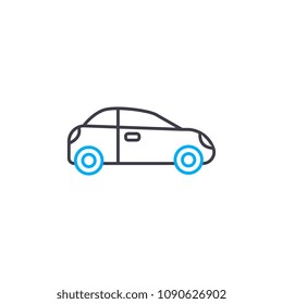 Small Car Vector Thin Line Stroke Icon. Small Car Outline Illustration, Linear Sign, Symbol Concept.