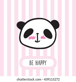Small card with a cute panda. Hand drawn illustration for your design. Doodles, sketch. Vector.