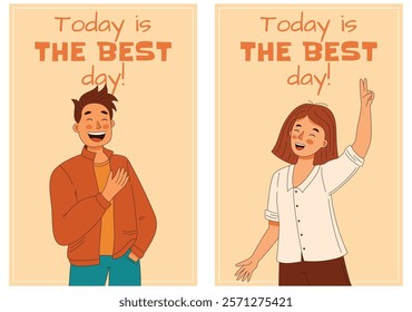 A small card set with an adult couple woman and man celebrating, with the message Today is the best day