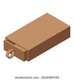 Small cardboard box with sliding drawer slightly open, revealing a ring inside, isolated on white background