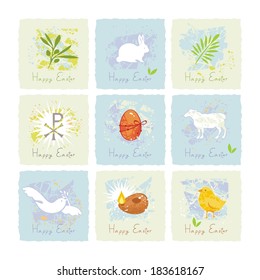 Small cards or stickers set with Easter symbols