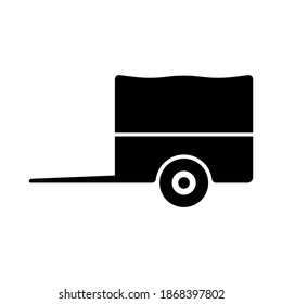 Small cargo car trailer icon. Caravan. Black silhouette. Side view. Vector flat graphic illustration. The isolated object on a white background. Isolate.