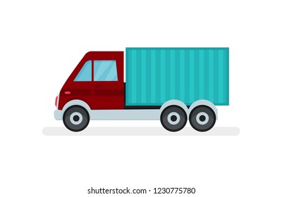 Small cargo truck. Urban transport. Automobile theme. Flat vector element for poster of delivery service