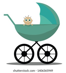 It a small carriage on wheels, often collapsible, in which small children are pushed., vector, color drawing or illustration. 