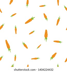 Small carrots on a white background. Seamless hand-drawn pattern. Can be used for postcards, invitations, advertising, web, textile and other.