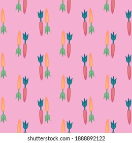 Small carrots , seamless pattern on a pink background.