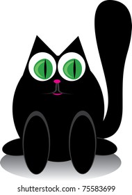 small cartoon black cat on isolated background