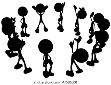 Small cartoon character vector silhouette figures, isolated