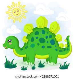 Small, cartoon dinosaur stegosaurus. Children's illustration. For the design of prints, posters, puzzles, games, postcards and so on. Vector