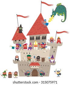 Small cartoon kingdom on white background. No transparency and gradients used. 