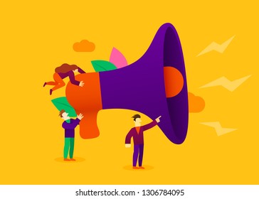 Small Cartoon People Megaphone Announcement Information Stock Vector ...