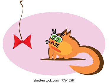 small cartoon red cat on isolated background