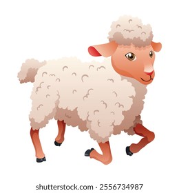 Small cartoon sheep. Lamb flat vector illustration. Funny baby sheep with curly wool. Farm animal art isolated on white background