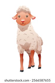 Small cartoon sheep. Lamb flat vector illustration. Funny baby sheep with curly wool. Farm animal art isolated on white background