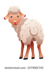 Small cartoon sheep. Lamb flat vector illustration. Funny baby sheep with curly wool. Farm animal art isolated on white background