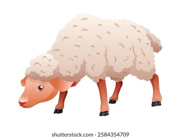 Small cartoon sheep. Lamb flat vector illustration. Funny baby sheep with curly wool. Farm animal art isolated on white background