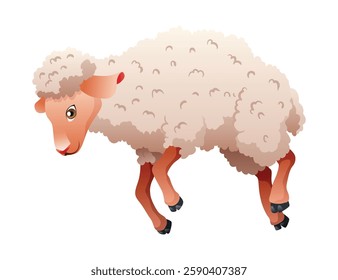 Small cartoon sheep. Lamb flat vector illustration. Funny baby sheep with curly wool. Farm animal art isolated on white background