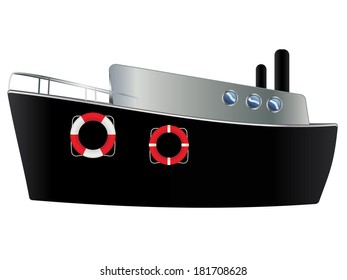 Small cartoon steamship, yacht on white background.