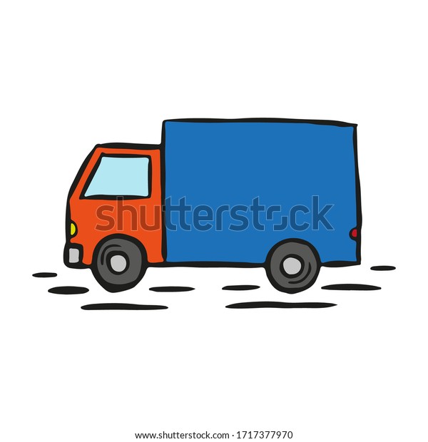 Small cartoon truck icon. Side view. Hand drawn\
vector graphic illustration. Isolated object on a white background.\
Isolate.