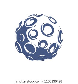 Small cartoon vector fantastic planet with craters from asteroid and meteorite rains fall. Thin line 3d vector illustration isolated on white background.