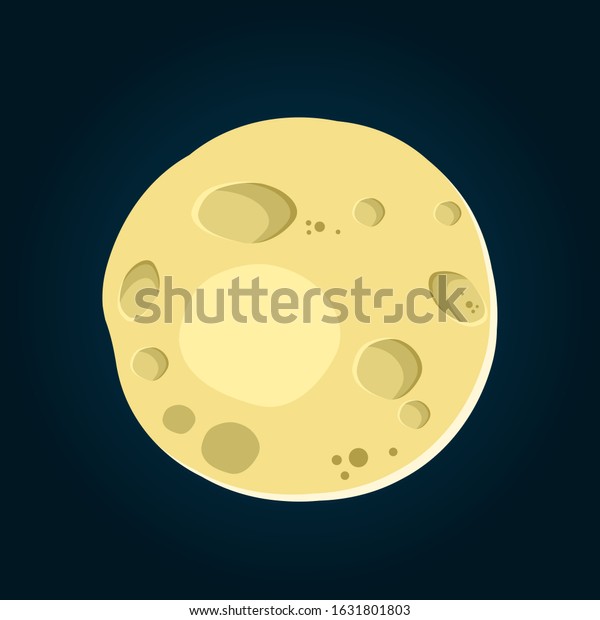 Small cartoon vector fantastic planet with craters\
from asteroid and meteorite rains fall. Isolated on dark\
background. EPS 10