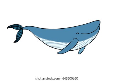 A small cartoon whale. Nice little fish. Animals of the sea.