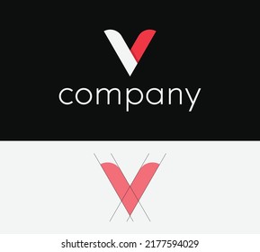 Small case letter v Logo Design. Modern Alphabet icon template. Grid system.