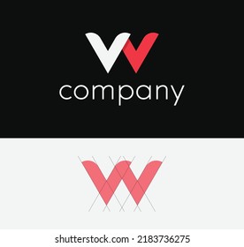 Small case letter w, vv Logo Design. Modern Alphabet icon template. Grid system.