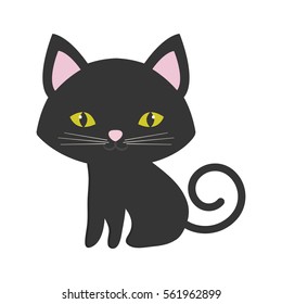 small cat sitting pink ears green eyes vector illustration eps 10