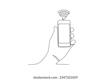 A small cellphone with an Internet network. International internet day one-line drawing