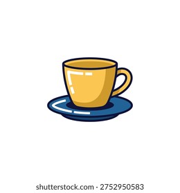 Small ceramic espresso demitasse cup with saucer icon in a bold outline pop style.