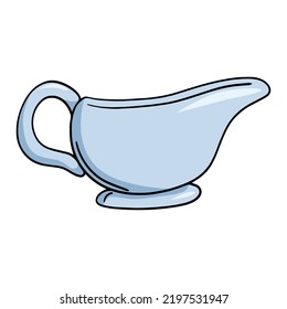 Small ceramic saucepan, a vessel for cream, milk, vector illustration in cartoon style on a white background