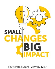 Small Changes, Big Impact - popular slogan used in sustainability strategy, with bulb and gears in abstract geometric style