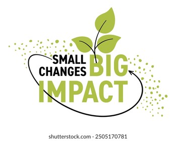 Small Changes, Big Impact - popular slogan used in sustainability strategy, with bulb and gears in abstract drawn style